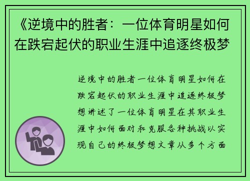 《逆境中的胜者：一位体育明星如何在跌宕起伏的职业生涯中追逐终极梦想》